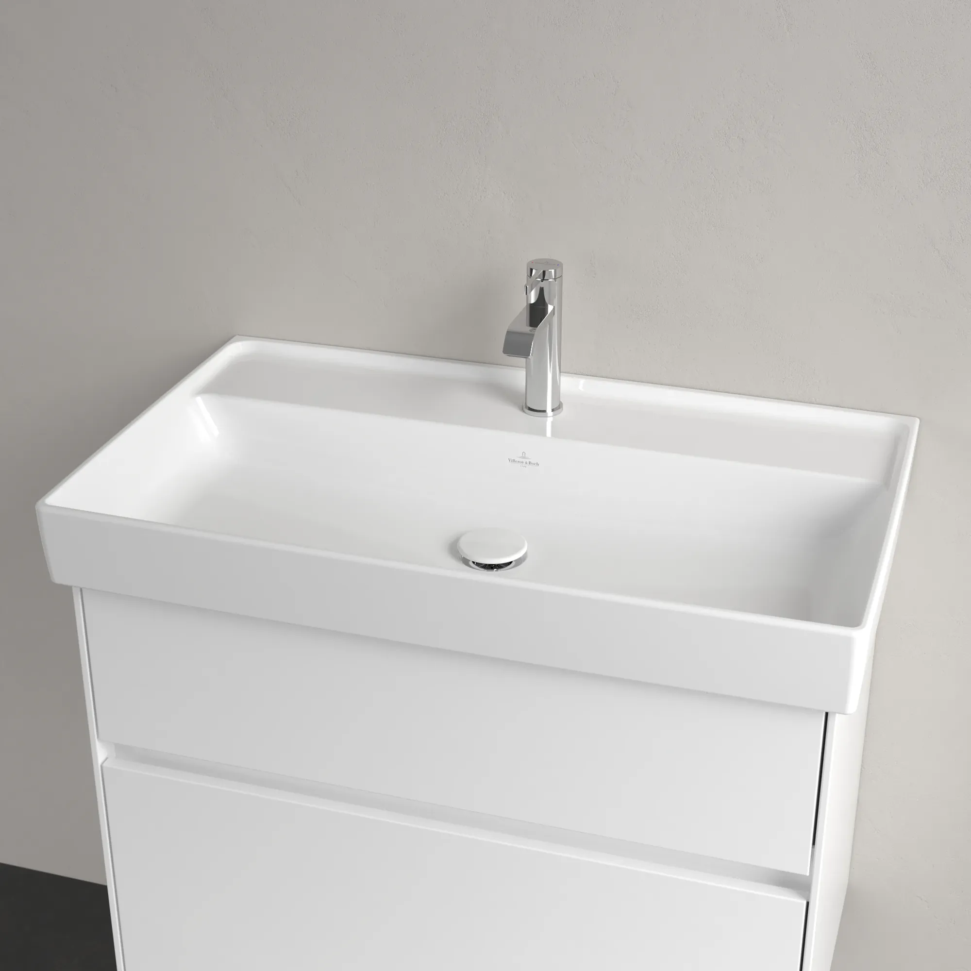 Villeroy & Boch Collaro Schrankwaschtisch, 800x465x160 mm, weiß Alpin CeramicPlus, TitanCeram, glänzend, 3-Loch-Armatur