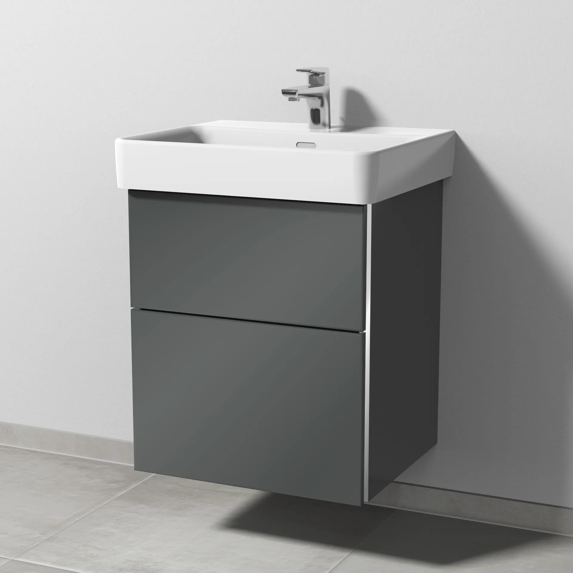 Sanipa Waschtischunterschrank „3way“ passend zu Keramik-Waschtische Pro S von Laufen 500 × 593 × 437 mm in Anthrazit (glanz), Becken mittig Sanipa Waschtischunterschrank „3way“ passend zu Keramik-Waschtische Pro S von Laufen 500 × 593 × 437 mm in Anthrazit (glanz), Becken mittig