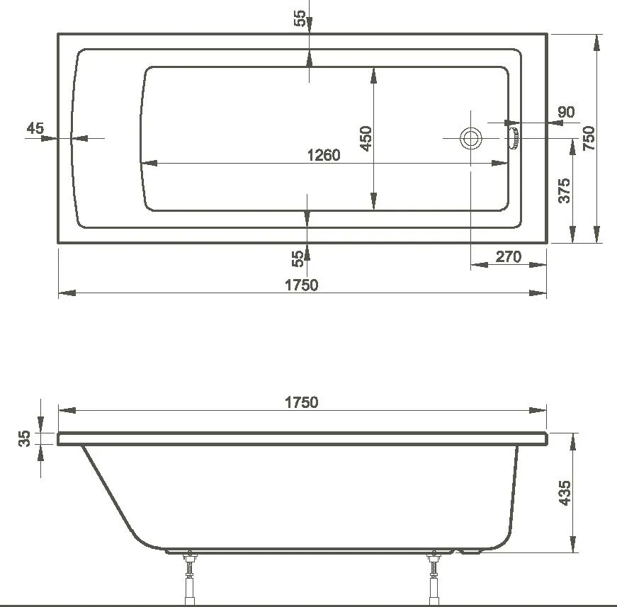 Integra Badewanne 175 x 75 cm Körperformwanne Einbauversion Weiß Hochglanz Integra Badewanne 175 x 75 cm Körperformwanne Einbauversion Weiß Hochglanz