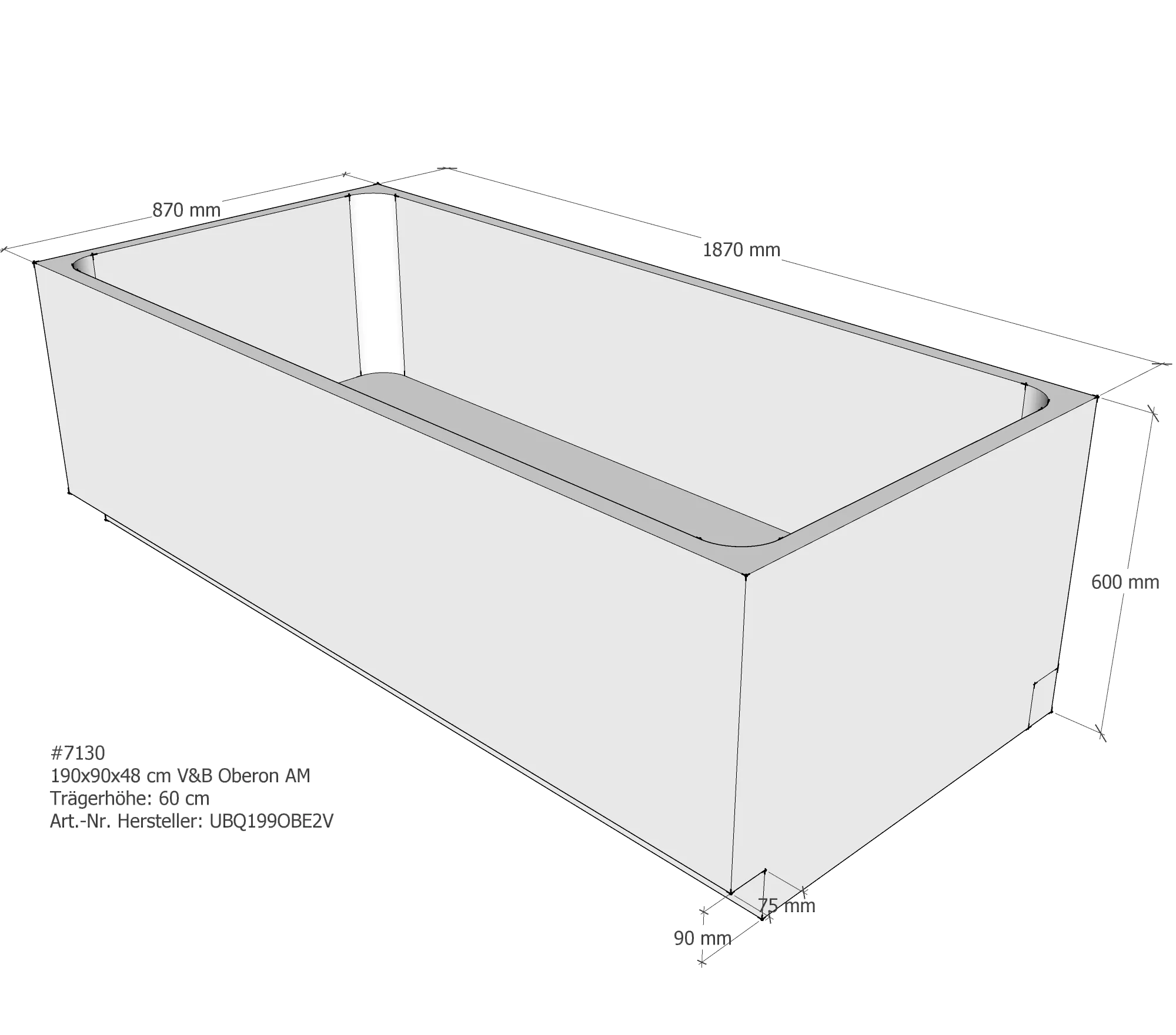 Badewannenträger für Villeroy & Boch Oberon 190 × 90 × 48 cm