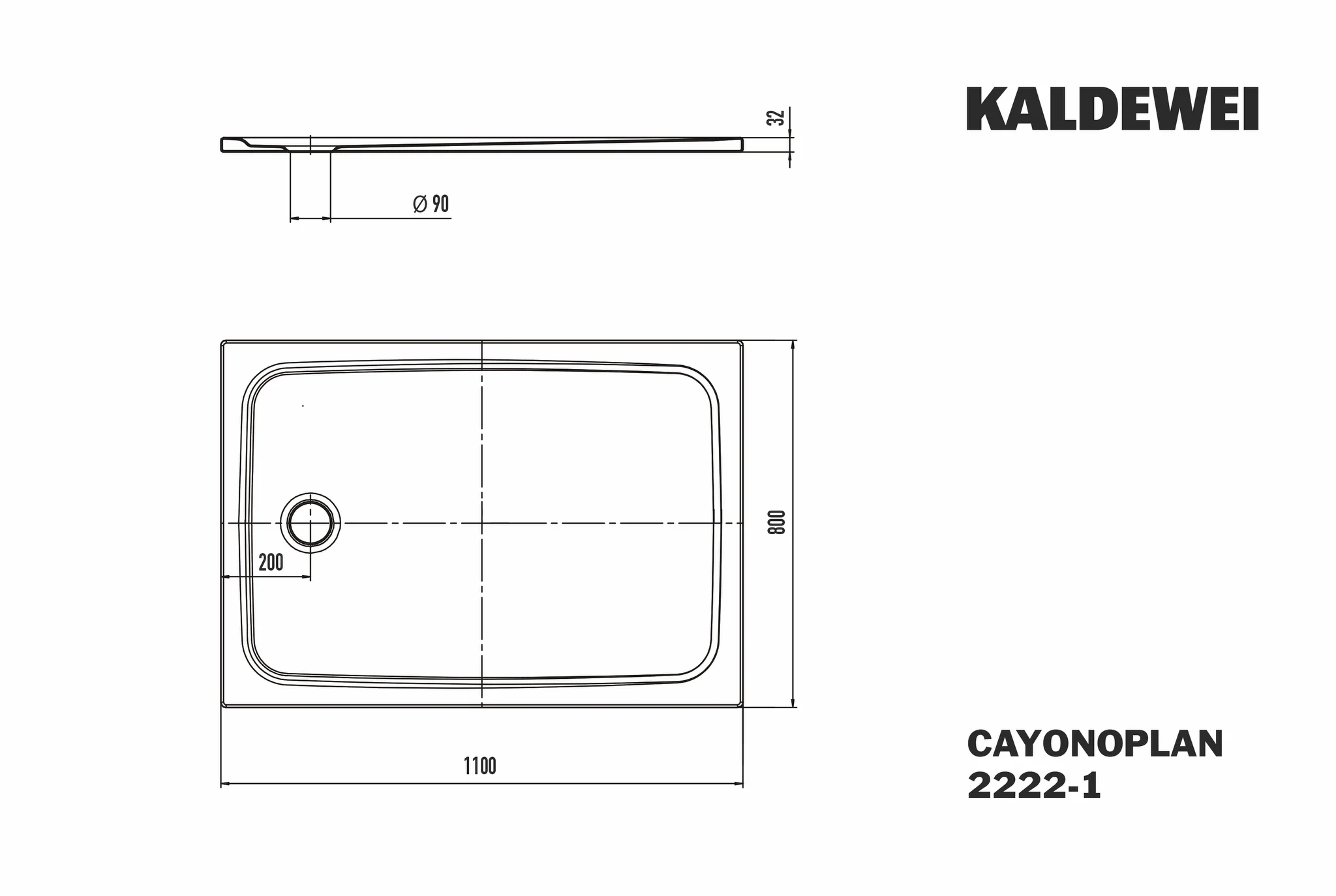 Kaldewei rechteck Duschwanne „Cayonoplan“ 800 × 1100 mm ohne Oberflächenbeschichtung, ohne Oberflächenveredelung, in manhattan