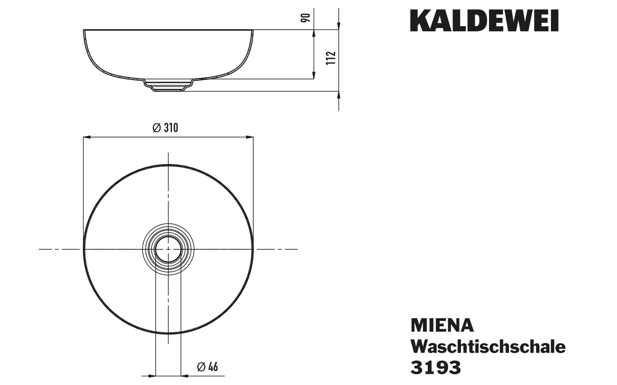 Kaldewei MIENA Waschtisch-Schale, rund, 310 mm Durchmesser, 112 mm Tiefe, Perl-Effekt, Alpinweiß
