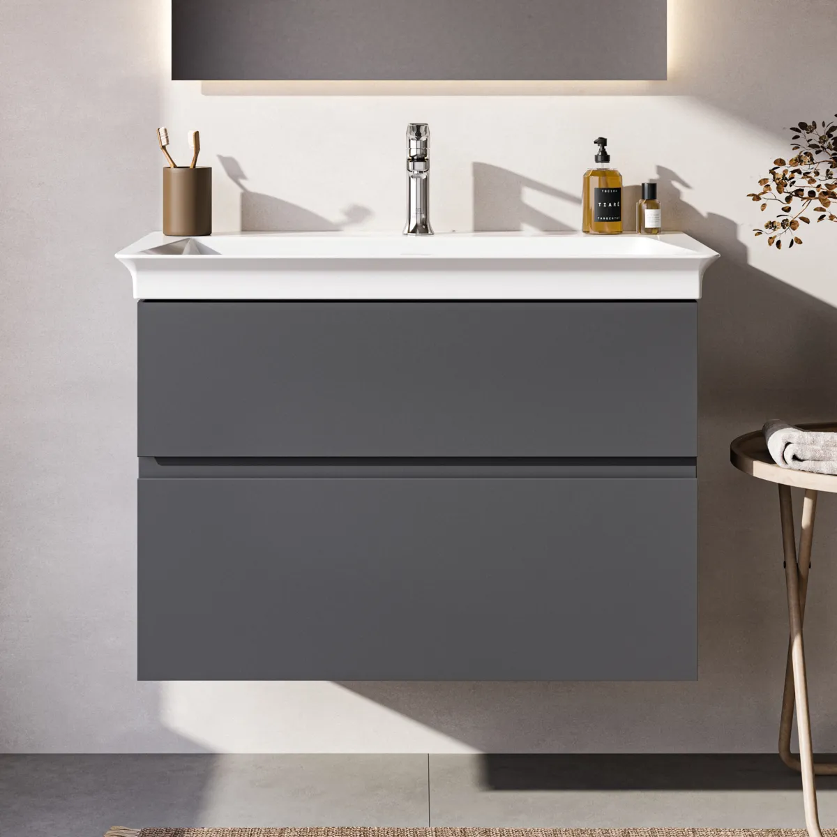 Ideal Standard Waschtischunterschrank „Finesse“ 80 × 54,5 × 44 cm Anthrazit matt lackiert Ideal Standard Waschtischunterschrank „Finesse“ 80 × 54,5 × 44 cm Anthrazit matt lackiert