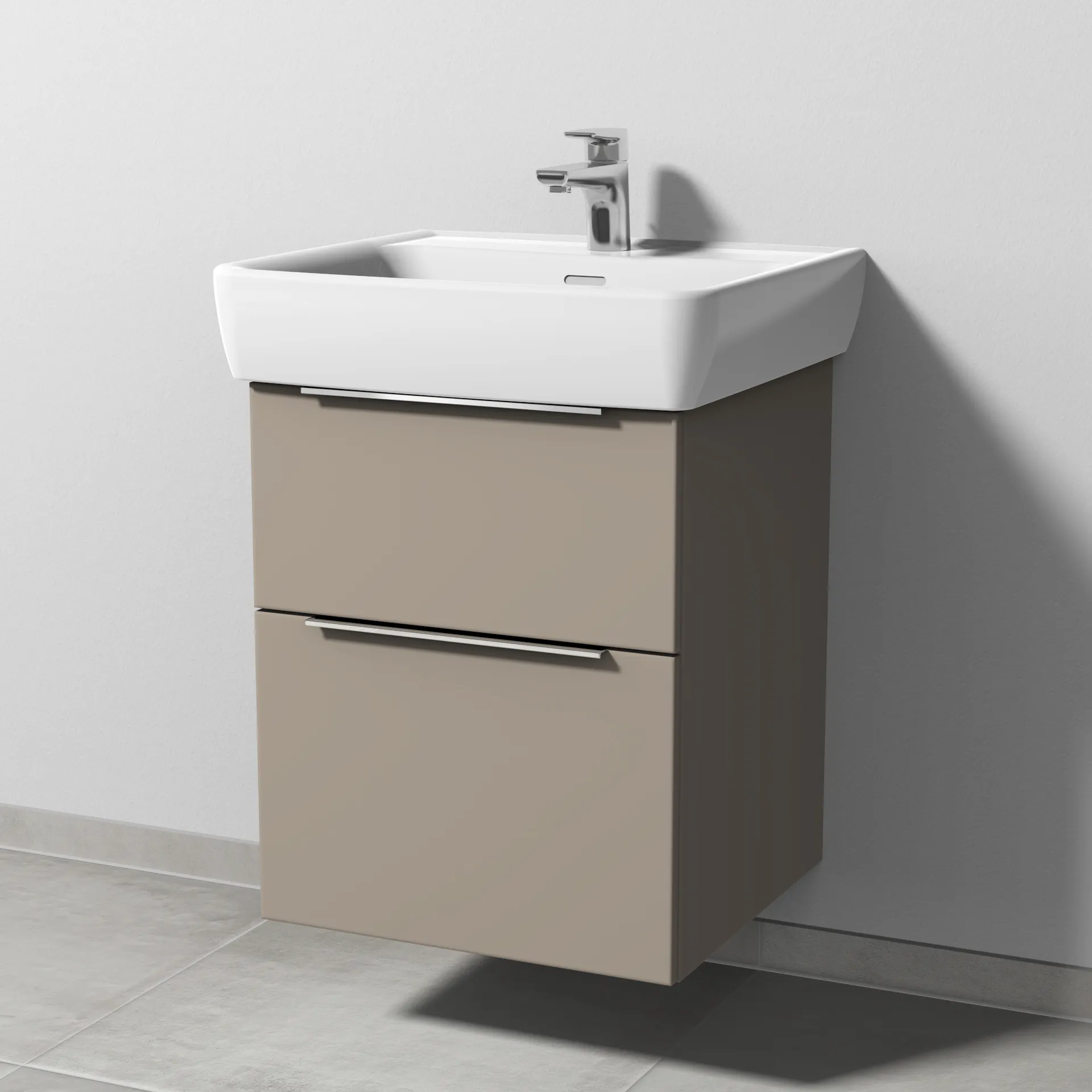 Sanipa Waschtischunterschrank „3way“ passend zu Keramik-Waschtische Pro A von Laufen 475 × 588 × 447 mm in Sandgrau (matt)