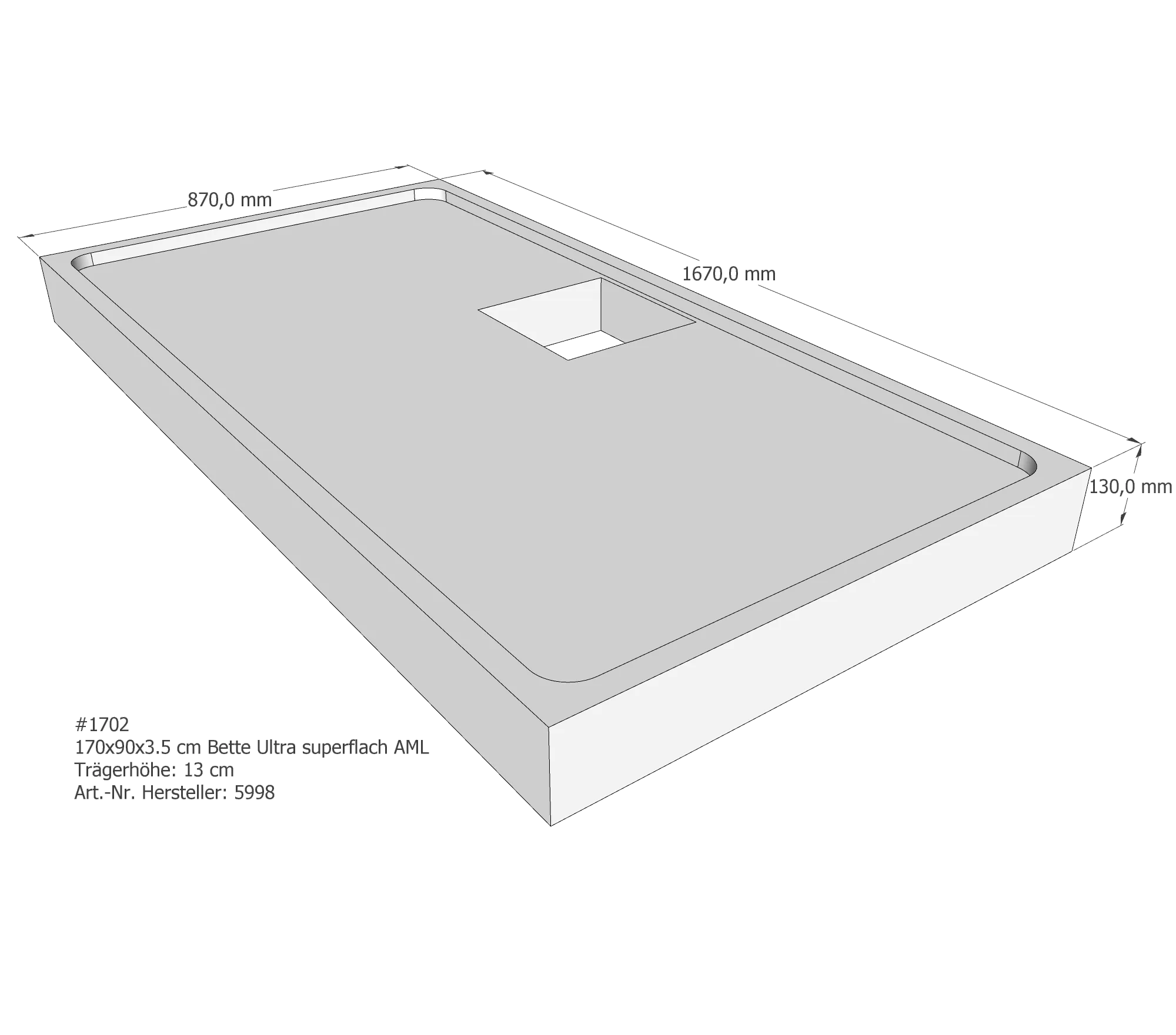 Duschwannenträger für Bette Ultra (superflach) 170 × 90 × 3,5 cm Breite: 90 cm / Länge: 170 cm