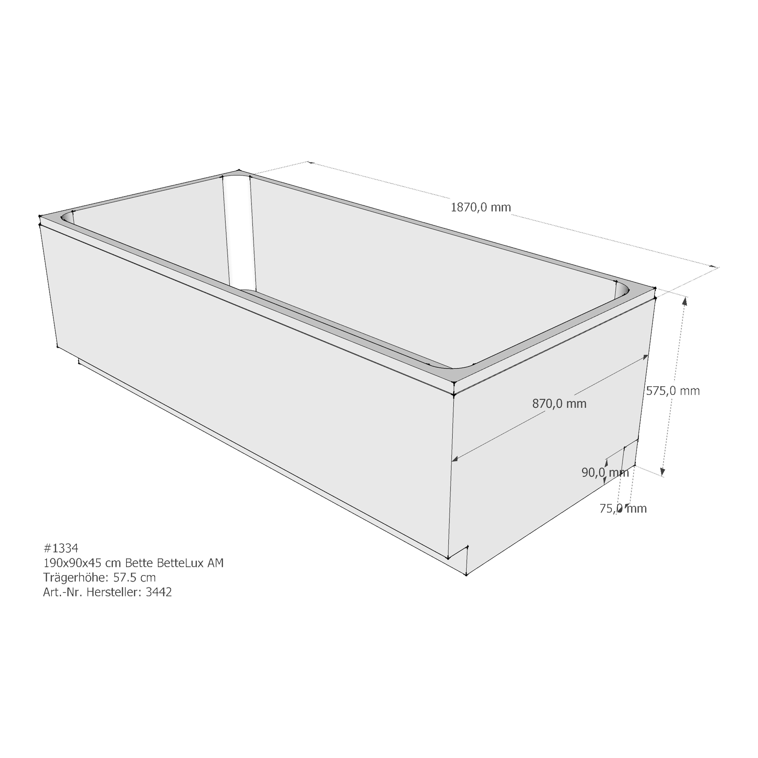 Badewannenträger für Bette BetteLux 190 × 90 × 45 cm