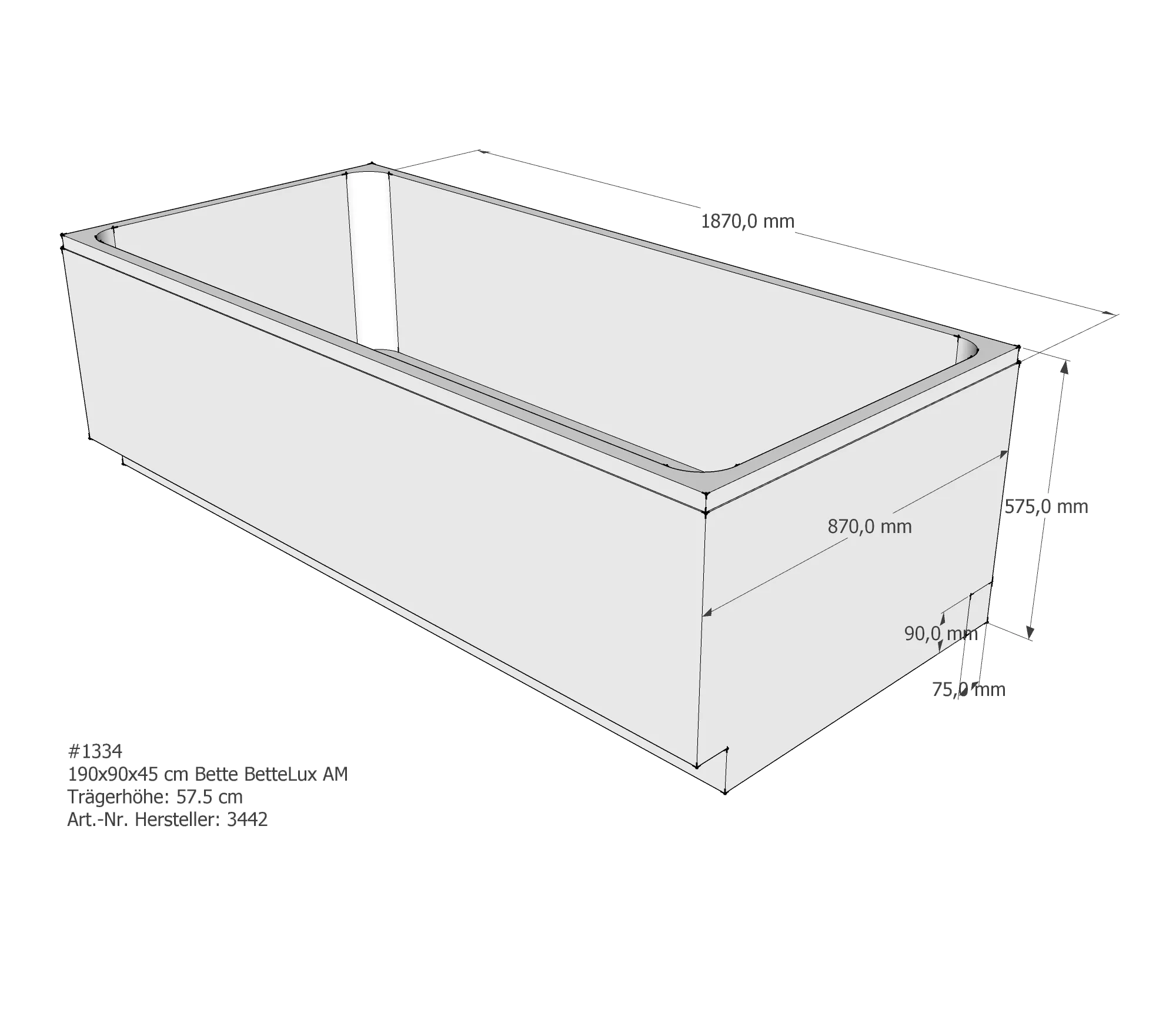 Badewannenträger für Bette Lux 190 × 90 × 45 cm Breite: 90 cm / Länge: 190 cm Badewannenträger für Bette Lux 190 × 90 × 45 cm Breite: 90 cm / Länge: 190 cm