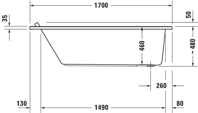 Duravit Badewanne „Starck“ rechteck 170 × 75 cm, Fußablauf