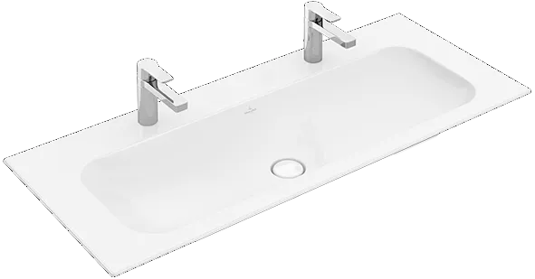 Villeroy & Boch Schrankwaschtisch aus TitanCeram „Finion“ 1200 × 500 × 160 mm, Hahnlochposition links und rechts, mit Hahnlochbohrung in Weiß Alpin, mit CeramicPlus Villeroy & Boch Schrankwaschtisch aus TitanCeram „Finion“ 1200 × 500 × 160 mm, Hahnlochposition links und rechts, mit Hahnlochbohrung in Weiß Alpin, mit CeramicPlus