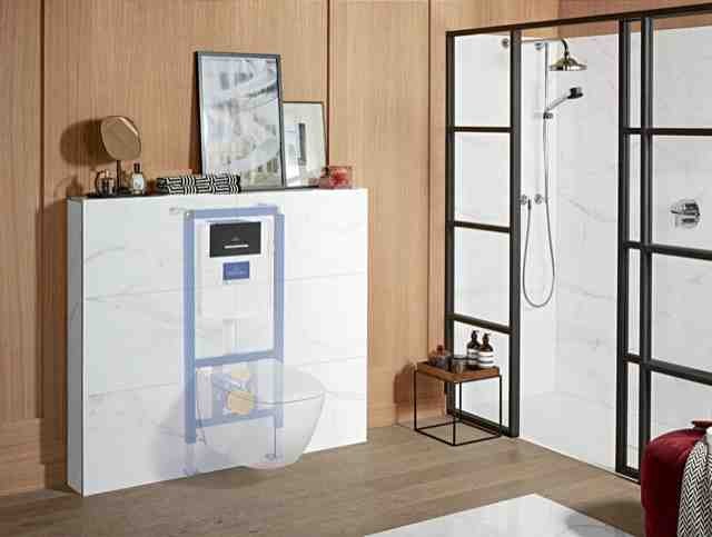 Set-Vorwandelement mit WC-Combi-Pack mit CeramicPlus und Betätigungsplatte, ohne Spülrand in alpinweiß Set-Vorwandelement mit WC-Combi-Pack mit CeramicPlus und Betätigungsplatte, ohne Spülrand in alpinweiß