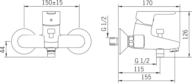 Einhand-Wannenarmatur „Primo“ Ausladung 155 mm in Chrom Einhand-Wannenarmatur „Primo“ Ausladung 155 mm in Chrom