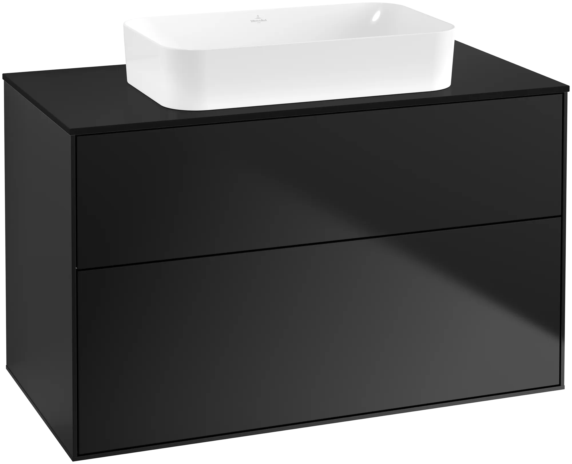 Villeroy & Boch Finion Waschbeckenunterschrank G64, 1000 x 603 x 501 mm, Black Matt Lacquer / Glass Black Matt