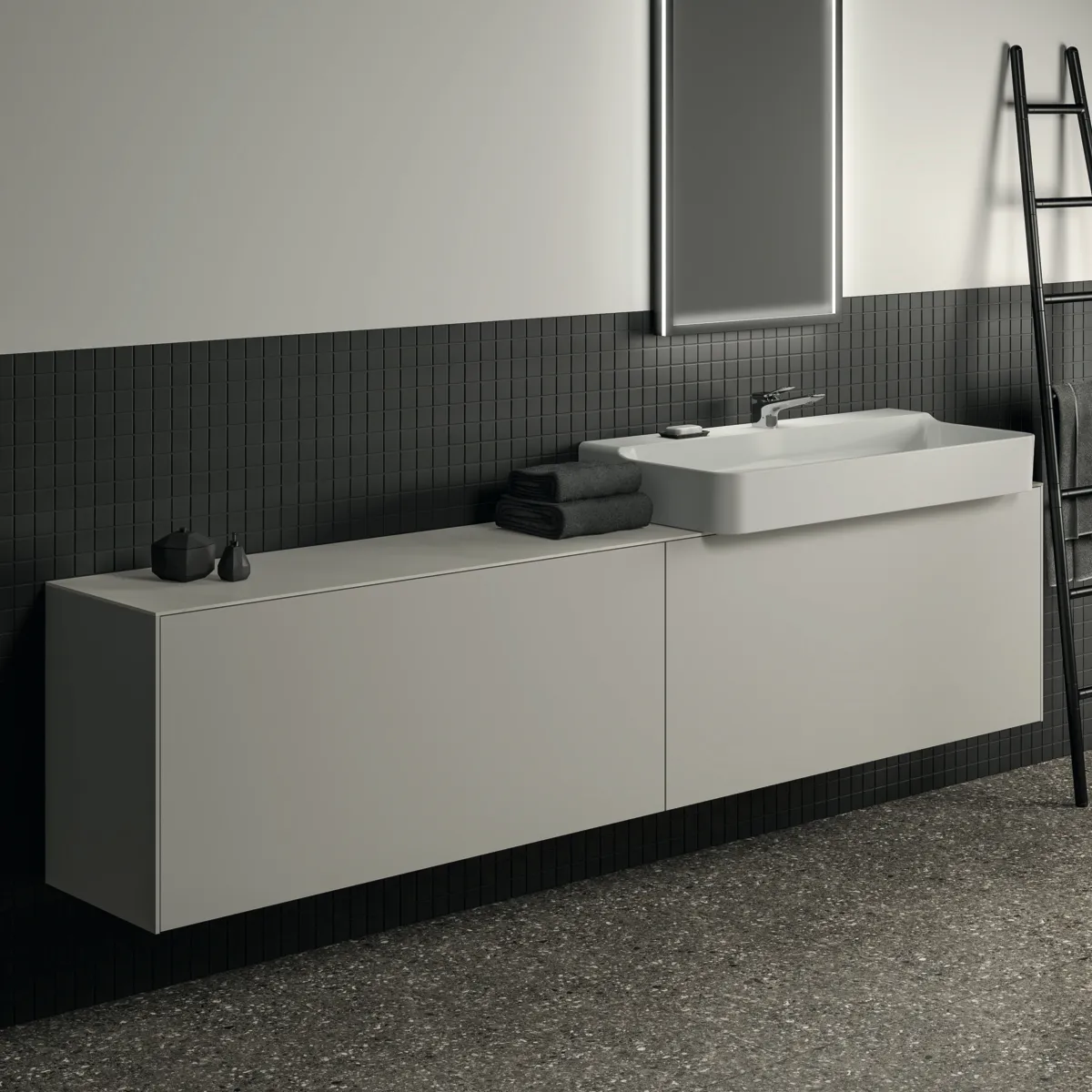 Waschtischplatte Conca, aus Keramik, 2387x373x6mm, Marmor Noir Desir