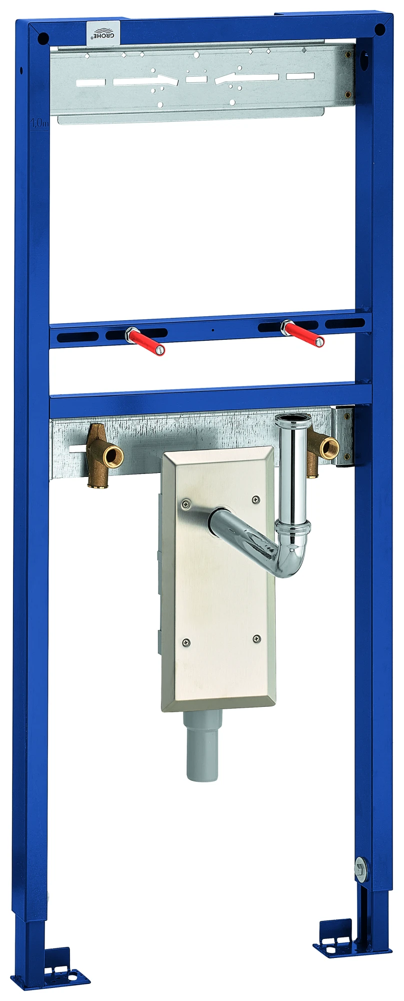 Waschtisch-Element Rapid SL 38625_1, 1,13 m Bauhöhe, für Vorwand- oder Ständerwandmontage, mit Geruchverschluss für Unterputz-Wandmontage, 2 schallgedämmte Armaturenanschlüsse DN 15, mit Abdeckplatte für Geruchverschluss aus Edelstahl