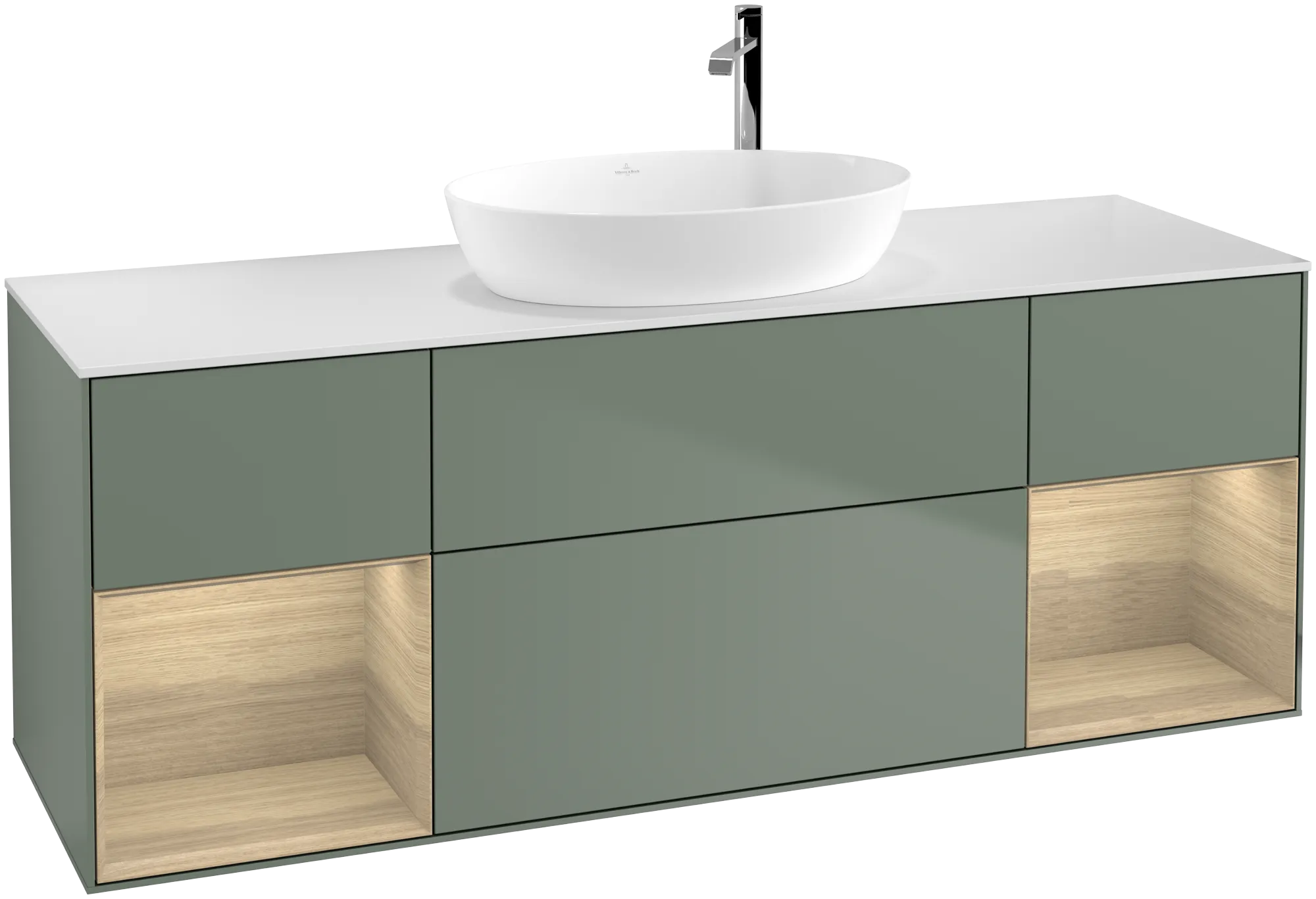 Villeroy & Boch Finion Waschbeckenunterschrank F98 1600x603x501mm Olive Matt Lacquer / Oak Veneer / Glass White Matt