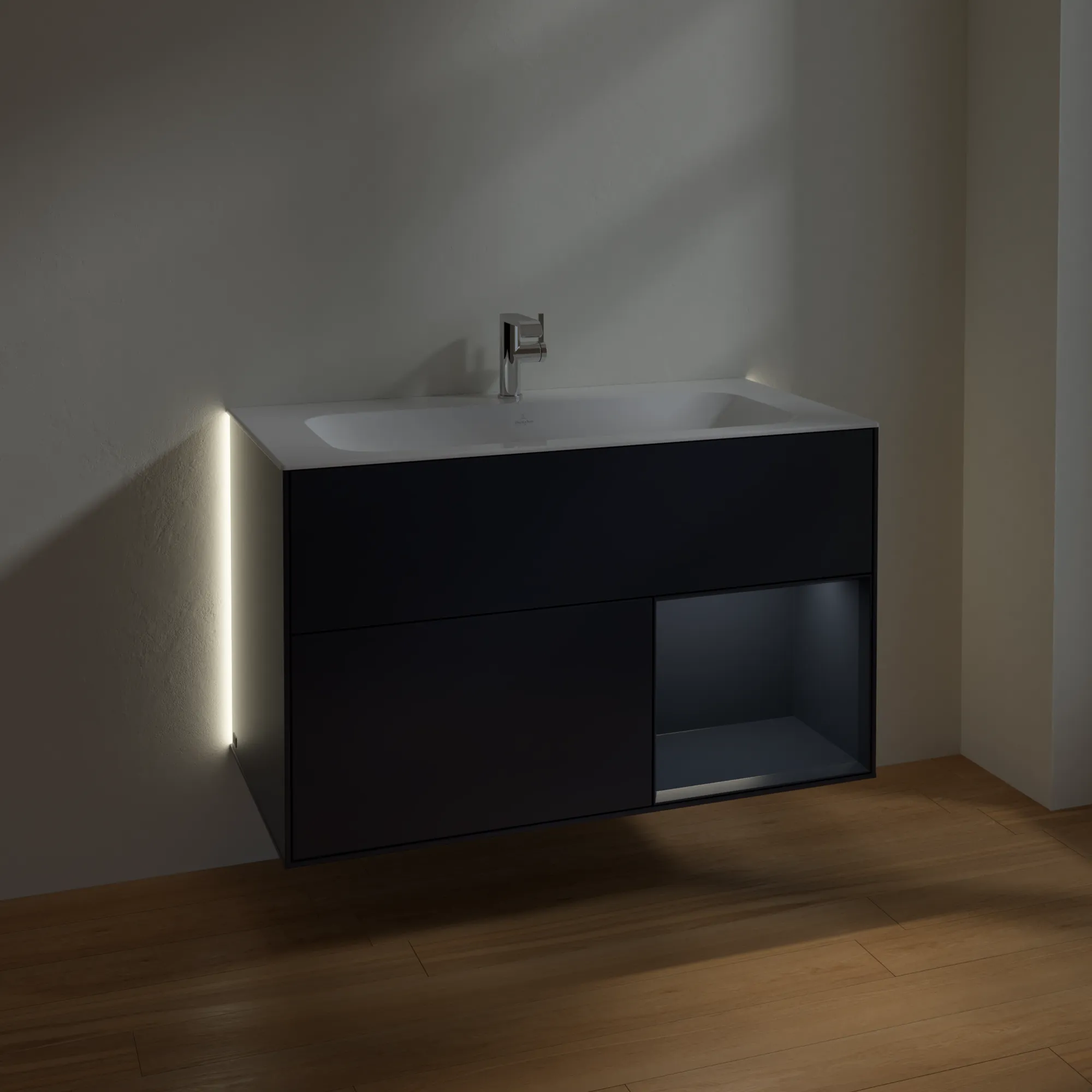 Villeroy & Boch Waschtischunterschrank „Finion“ für Schrankwaschtisch 996 × 591 × 498 mm Midnight Blue Matt Lacquer, für Becken mittig Villeroy & Boch Waschtischunterschrank „Finion“ für Schrankwaschtisch 996 × 591 × 498 mm Midnight Blue Matt Lacquer, für Becken mittig