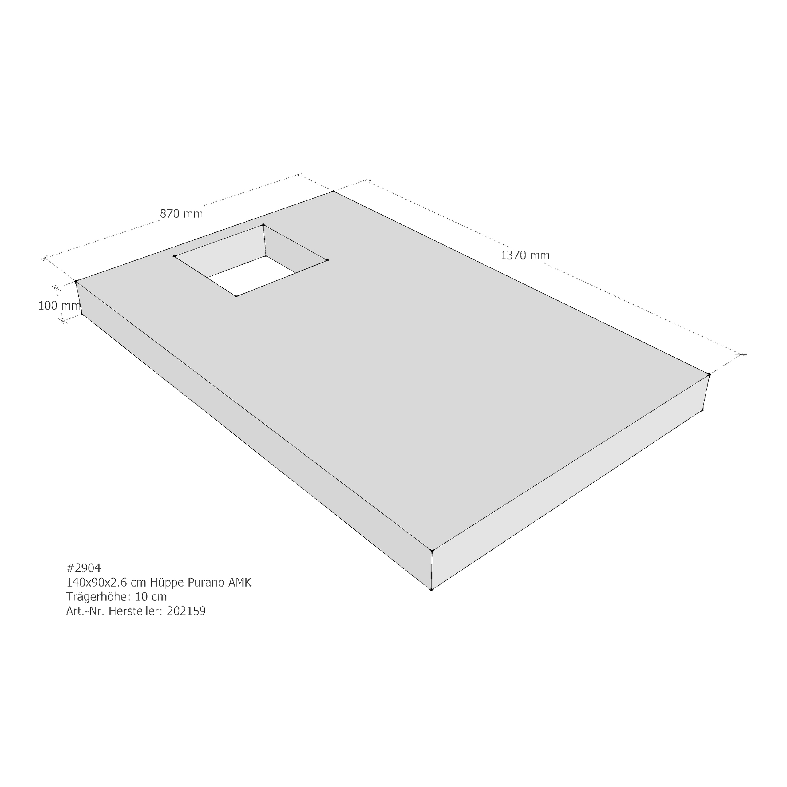 Duschwannenträger für Hüppe Purano 140 × 90 × 2,6 cm