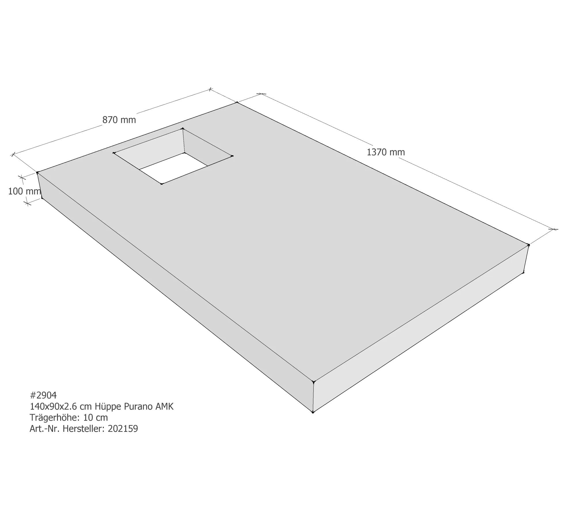 Duschwannenträger für Hüppe Purano 140 × 90 × 2,6 cm