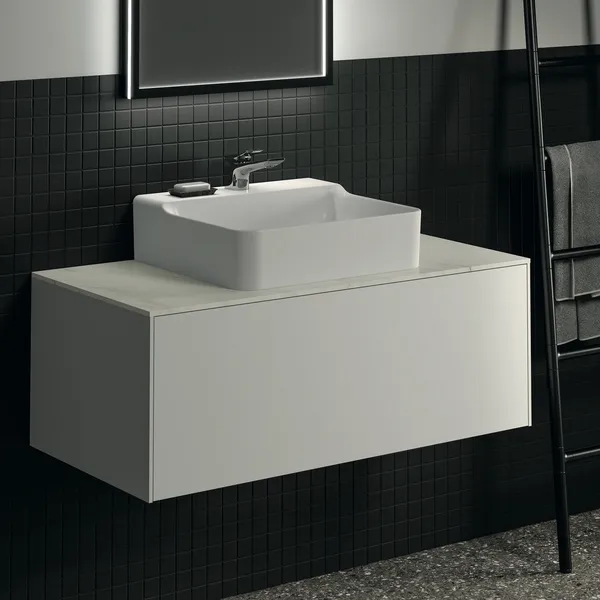 Waschtischplatte Conca, aus Keramik, 1002x505x6mm, Marmor Noir Desir