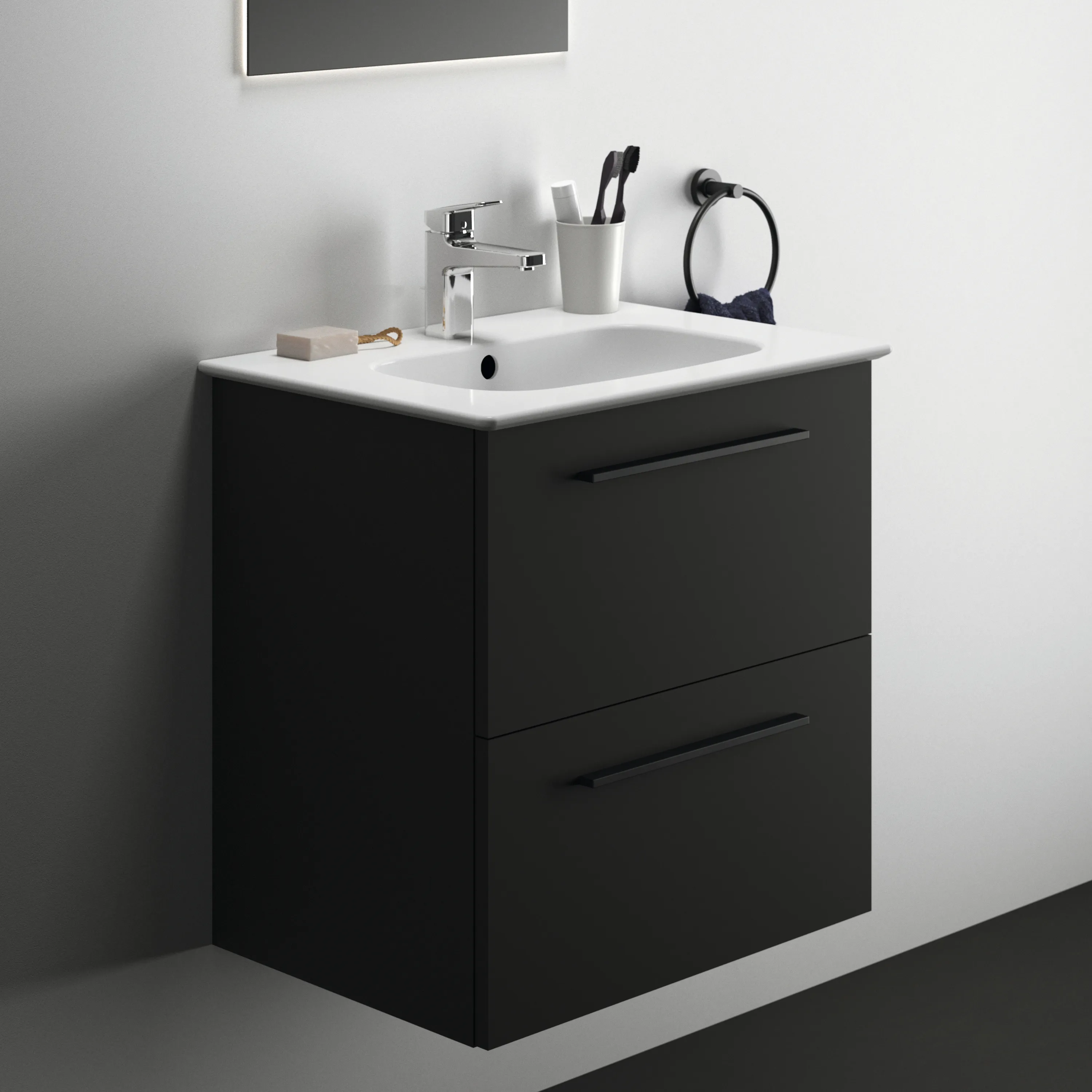 Ideal Standard i.life A Möbelpaket mit Waschtisch 64cm und Unterschrank Carbongrau matt