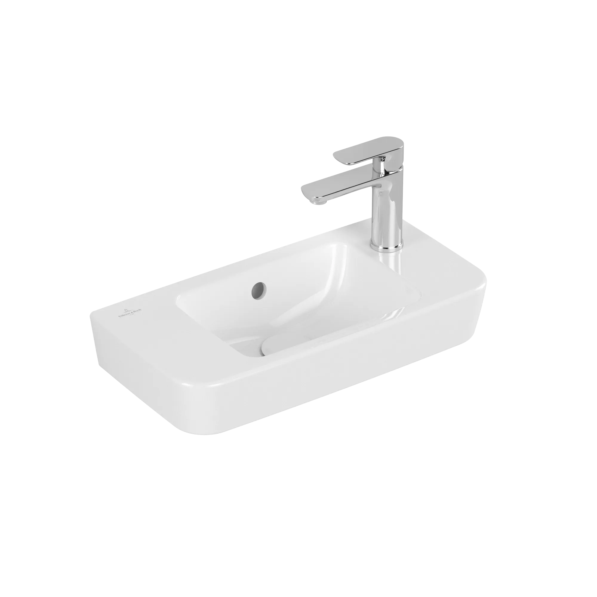 Villeroy & Boch Handwaschbecken „O.novo“ Compact 500 × 250 × 145 mm, für Becken mittig, mit Hahnlochbohrung, Hahnlochposition rechts in Weiß Alpin Villeroy & Boch Handwaschbecken „O.novo“ Compact 500 × 250 × 145 mm, für Becken mittig, mit Hahnlochbohrung, Hahnlochposition rechts in Weiß Alpin
