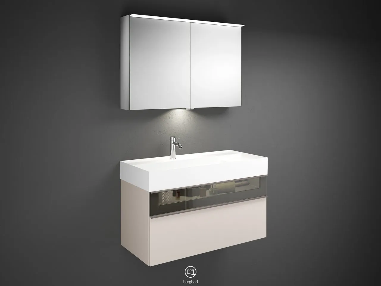 burgbad Yumo SFLA102 Badmöbelset Spiegelschrank mit Mineralguss-Waschtisch burgbad Yumo SFLA102 Badmöbelset Spiegelschrank mit Mineralguss-Waschtisch