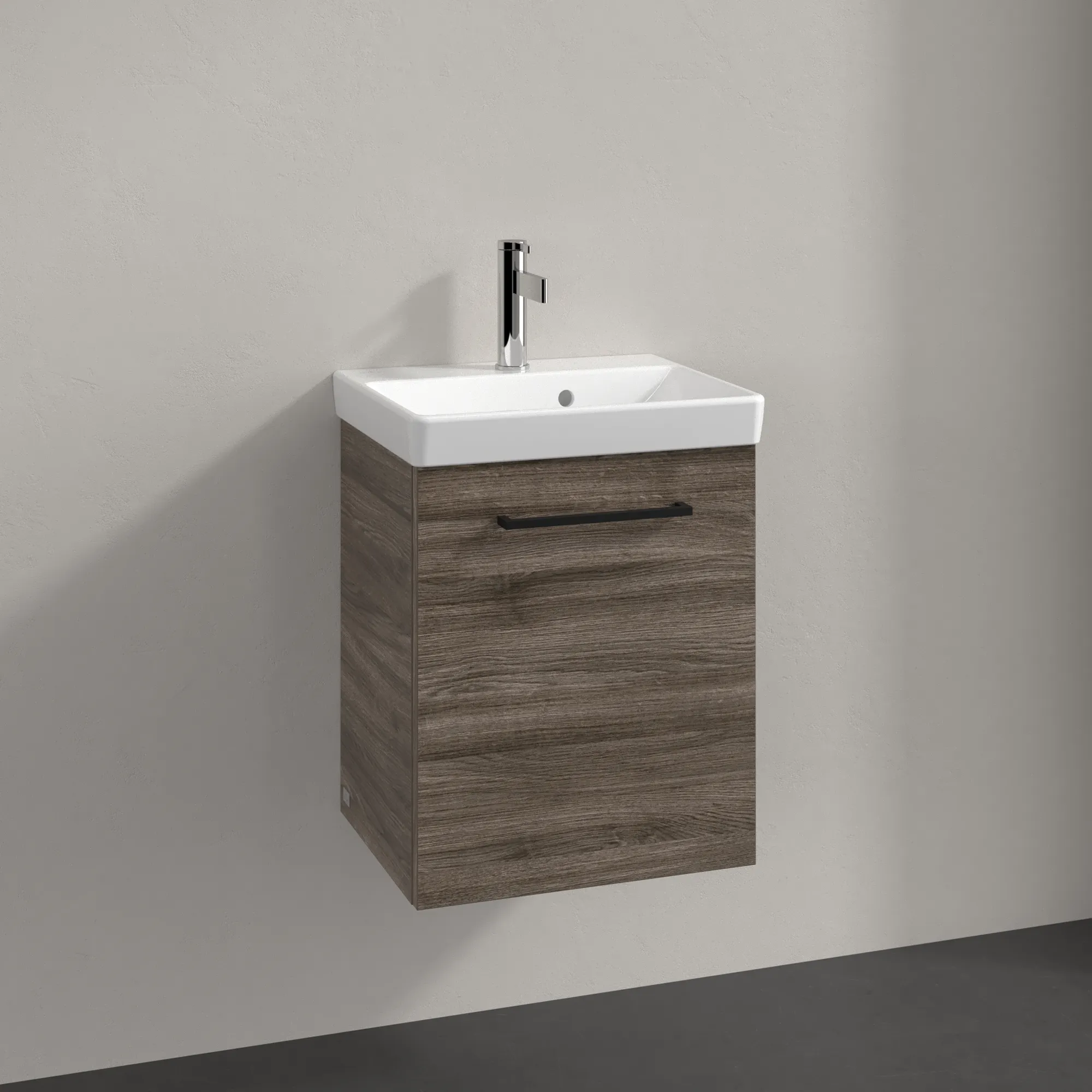 Villeroy & Boch Waschbeckenunterschrank Avento, Eckig Stone Oak, 426x514x350mm, 1 Tür, SoftClosing, Wandmontage