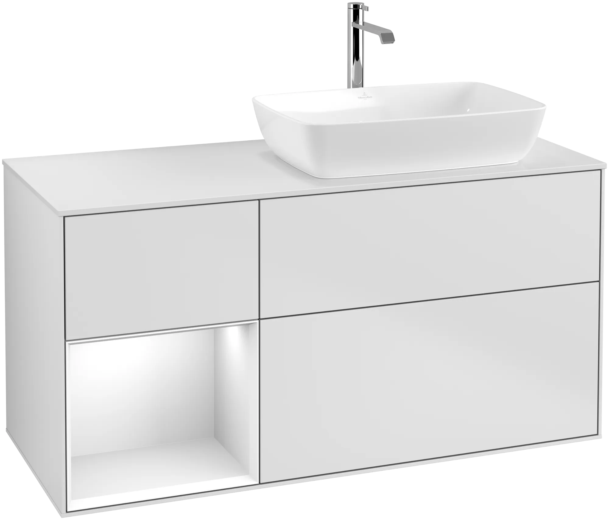 Villeroy & Boch Waschbeckenunterschrank Finion F80, 1200x603x501mm, White Matt Lacquer / Glossy White Lacquer / Glass White Matt