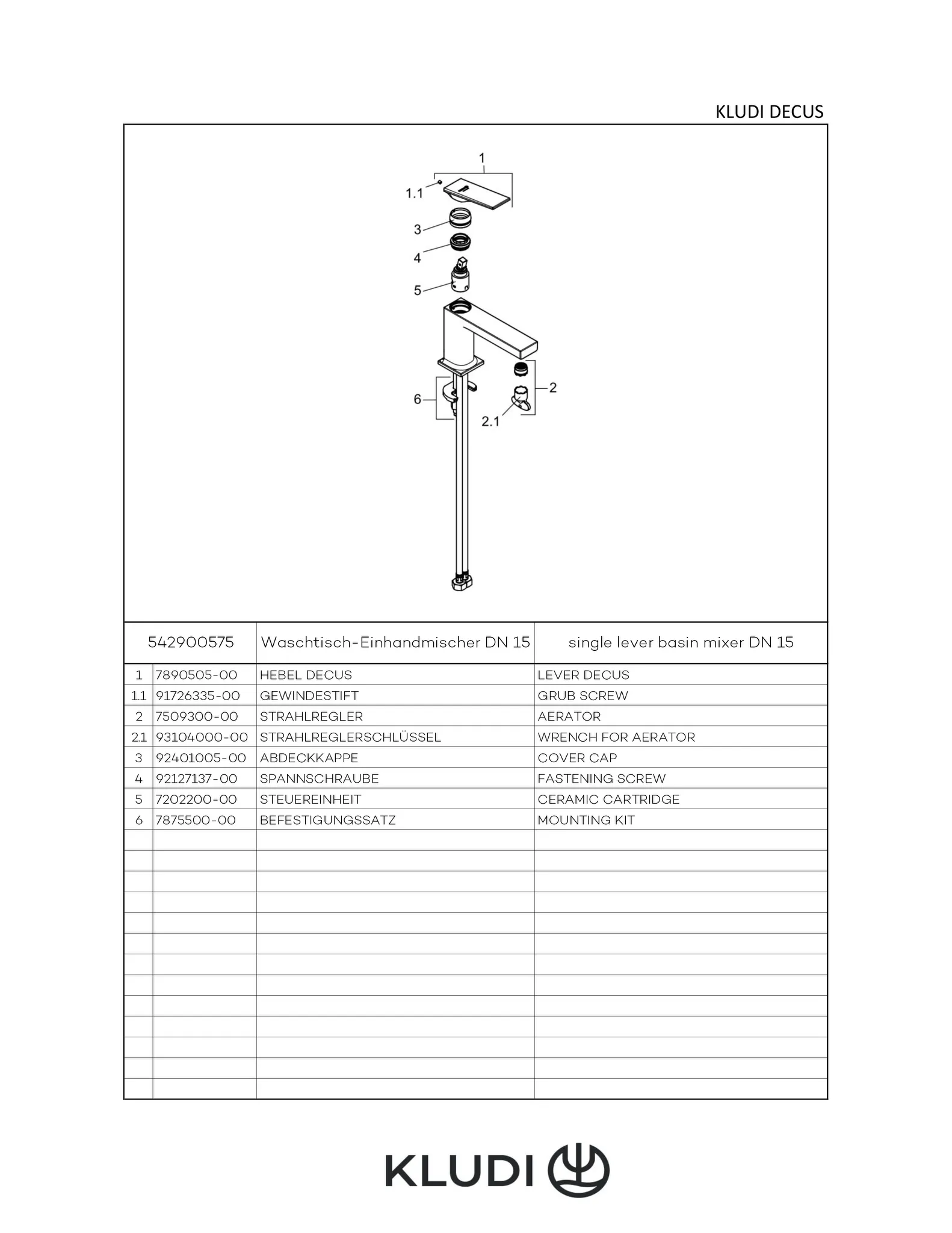 Kludi-DECUS Waschtisch-Einhandmischer 85, chrom, 1-Loch-Montage, geschlossener Metallhebel, DVGW-zugelassen Kludi-DECUS Waschtisch-Einhandmischer 85, chrom, 1-Loch-Montage, geschlossener Metallhebel, DVGW-zugelassen