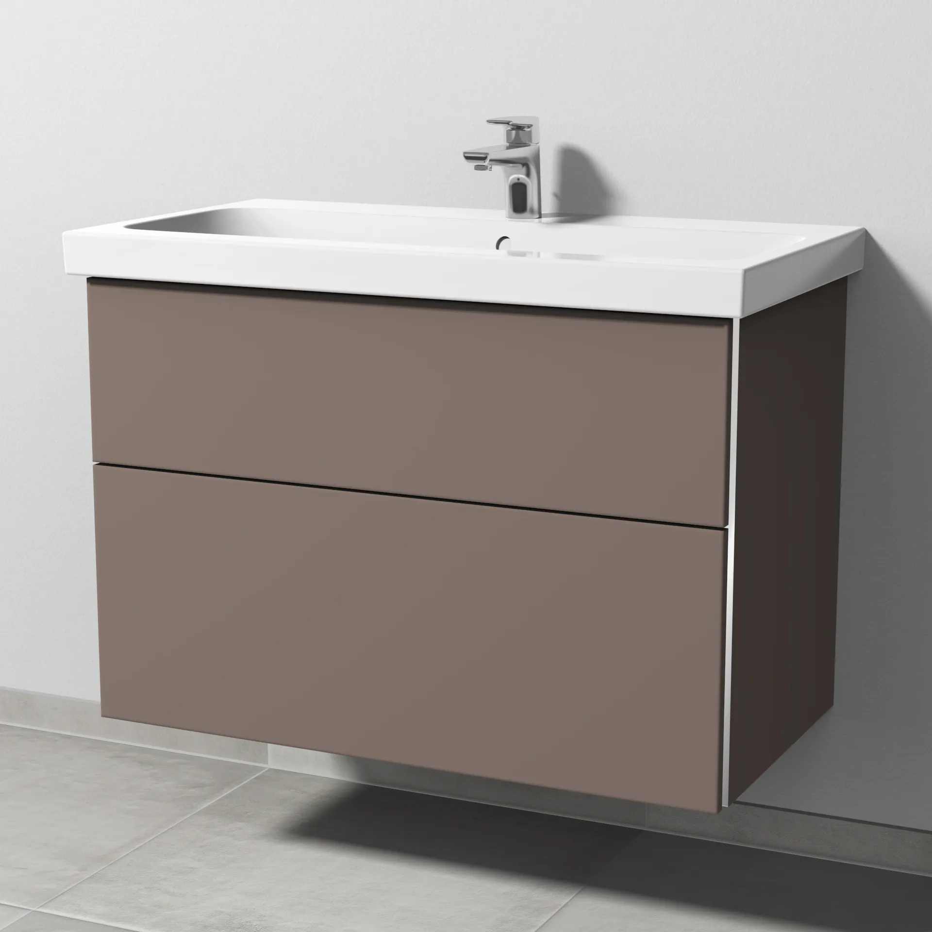 Sanipa Waschtischunterschrank „3way“ passend zu Keramik-Waschtische iCon Light von Geberit 850 × 591 × 462 mm in Taupe (matt), Becken mittig, mit