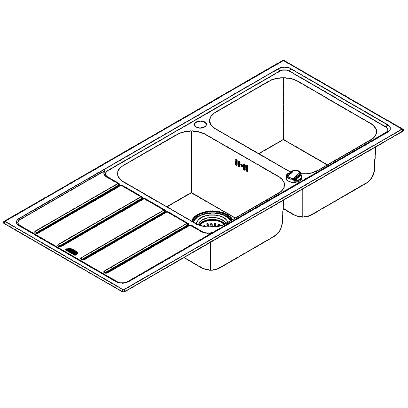 Edelstahlspüle K500 31588_1, mit Abtropffläche, Modell: K500 80-S 116/50 2.0 rev, Montageart: aufliegend oder flächenbündig, Maße: 1160 x 500 mm, 2 Becken: 340 x 420 x 190 mm, edelstahl