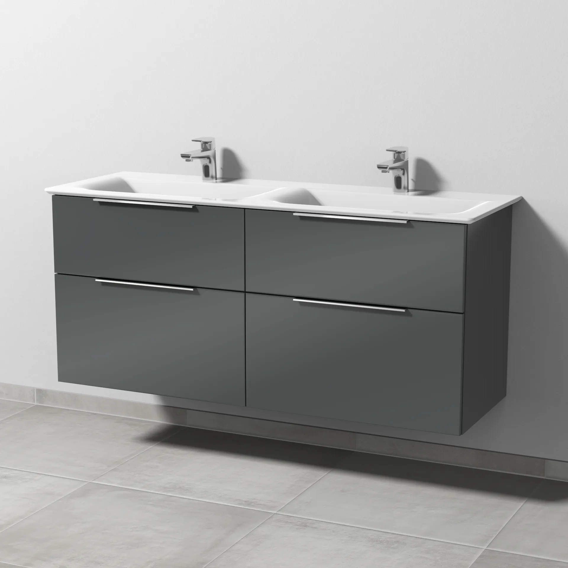 Sanipa Waschtischunterschrank „3way“ passend zu Keramik-Waschtische Connect Air von Ideal Standard 1290 × 585 × 437 mm in Anthrazit (glanz), mit 