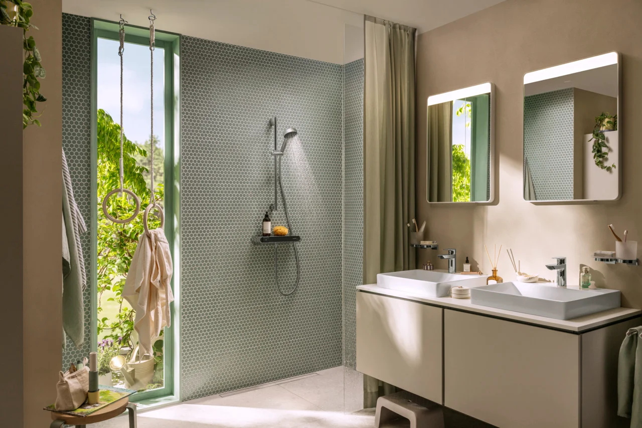 Activera Select S Brausesystem Aufputz 95 2jet EcoSmart mit ShowerTablet Select 360 und Brausestange 65 cm, Oberfläche: Chrom