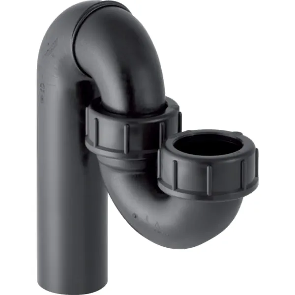 Rohrbogengeruchsverschluss für Ausgussbecken, mit Quetschverschraubung, Einlauf vertikal und Abgang vertikal: d=50mm, d1=56mm