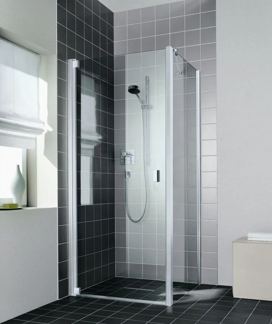Kermi Pendeltür 1-flügelig links für Nische und Ecke „RAYA“ Glas Klar, Profile Silber Mattglanz, BV: 718 - 758 mm GAK: 705 - 735 mm WE: 718 - 758 mm H: 1850 mm