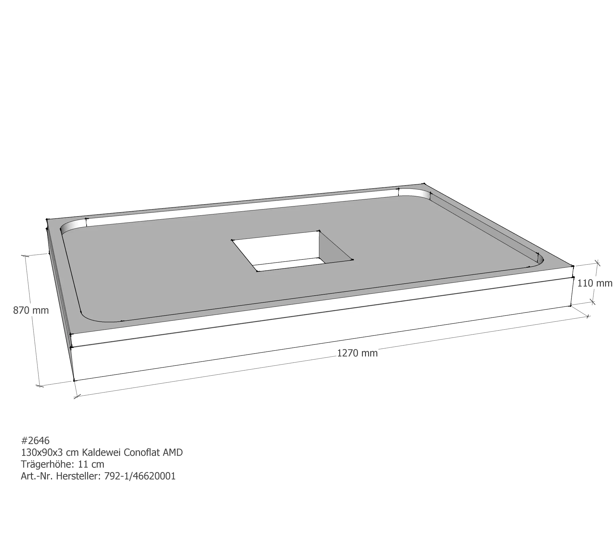 Duschwannenträger für Kaldewei Conoflat 130 × 90 × 2,3 cm Breite: 90 cm / Länge: 130 cm Duschwannenträger für Kaldewei Conoflat 130 × 90 × 2,3 cm Breite: 90 cm / Länge: 130 cm