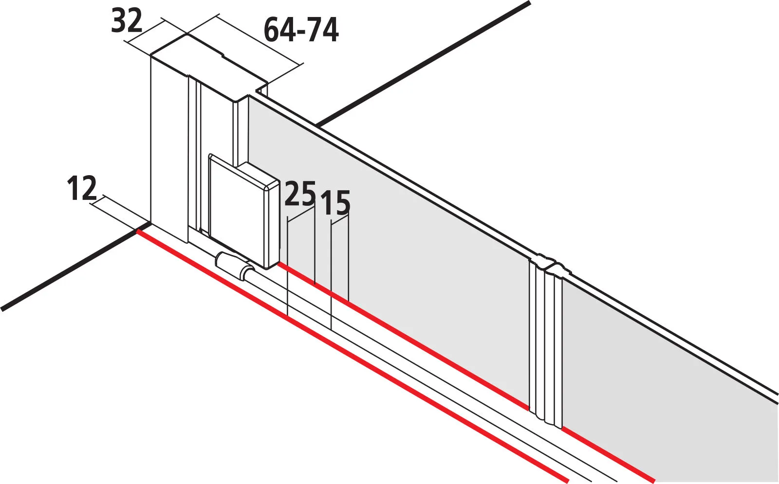 Kermi Pendeltür für Nische und Ecke „RAYA“ Glas Klar, Profile Silber Mattglanz, BV: 893 - 953 mm GAK: 880 - 930 mm WE: 893 - 953 mm H: 2000 mm