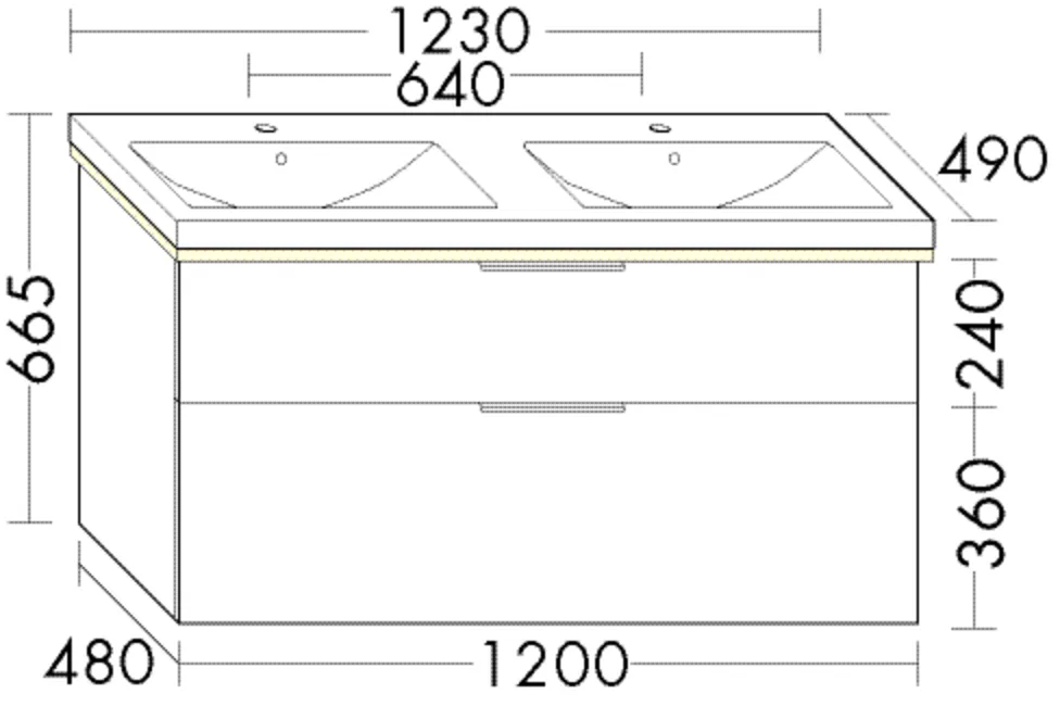 burgbad Badmöbelset Keramik-Waschtisch inkl. Waschtischunterschrank „Eqio“ 123 × 66,5 × 49 cm Griff, Schwarz Matt, Eiche Dekor Caramel (Melamin)