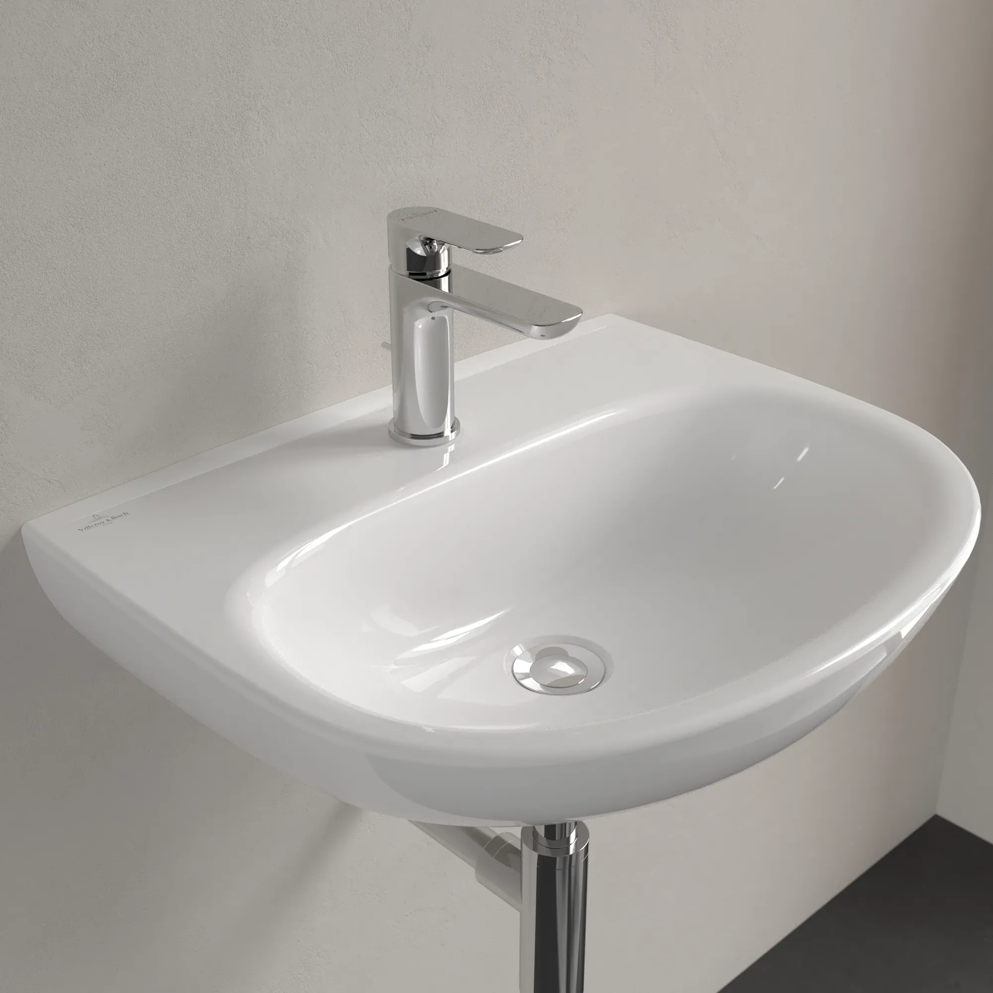 Waschbecken O.novo 4A4056, 550 x 440 mm, Oval, Becken mittig, 1HL. mittleres Hahnloch durchgestochen, ohne Überlauf, Weiß Alpin