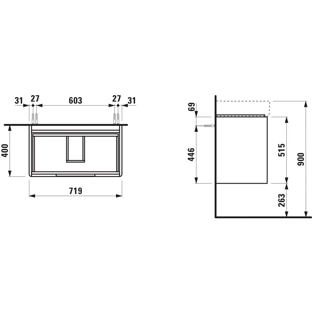 Waschtischunterbau JUNA für VAL 400x719x515 2 Schubladen mit Griffmulde für Waschtisch H810285 weiß matt