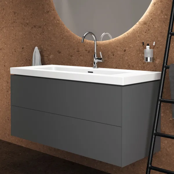 Waschbecken „Extra“ 121 × 51 × 15 cm, Hahnlochposition mittig in Seidenweiß Waschbecken „Extra“ 121 × 51 × 15 cm, Hahnlochposition mittig in Seidenweiß