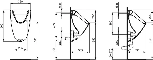 Urinal „Eurovit“, Befestigung sichtbar 36 × 56 × 33,5 cm