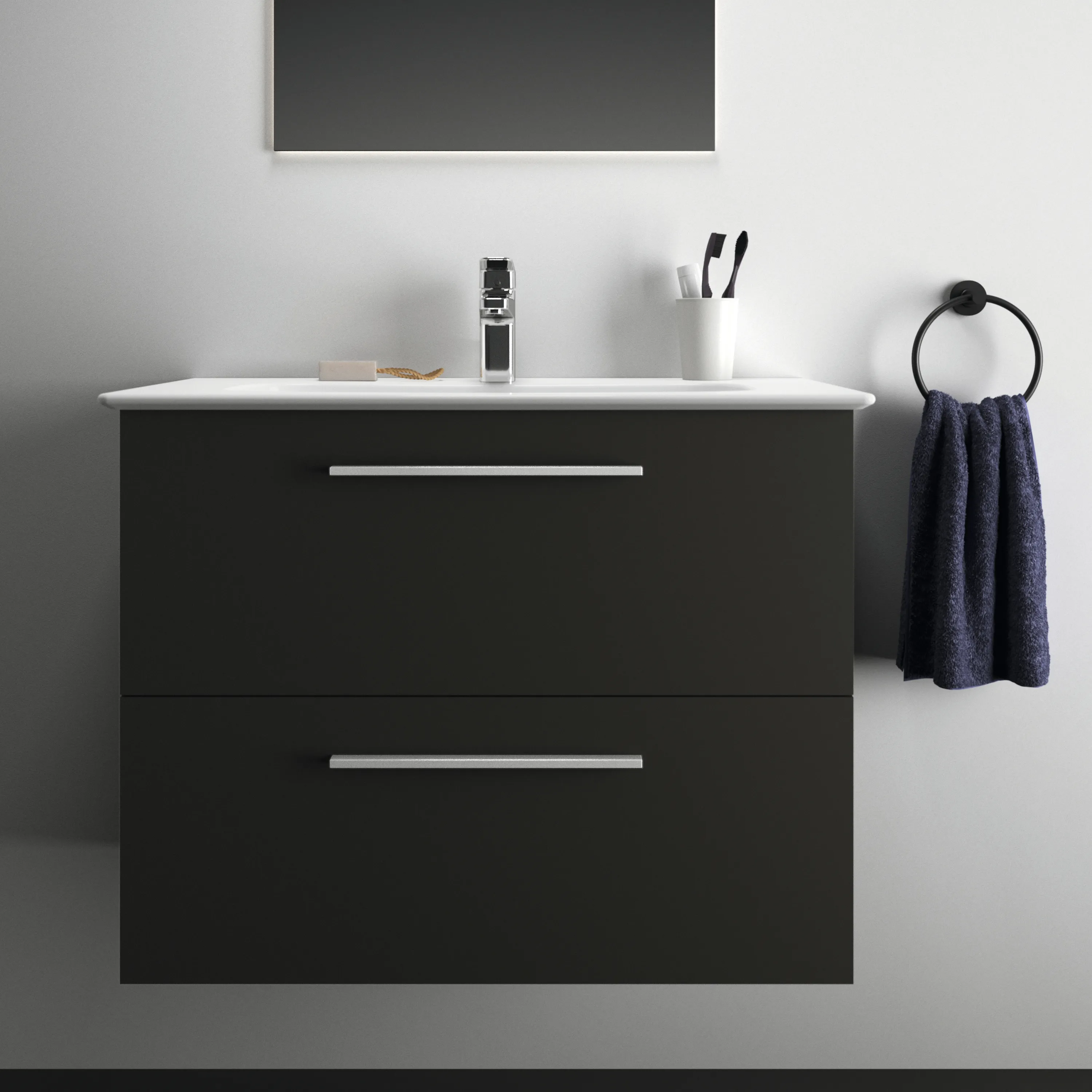 Möbelpaket i.life A mit Waschtisch 80cm und Unterschrank mit chrom Griff Weiß matt Möbelpaket i.life A mit Waschtisch 80cm und Unterschrank mit chrom Griff Weiß matt