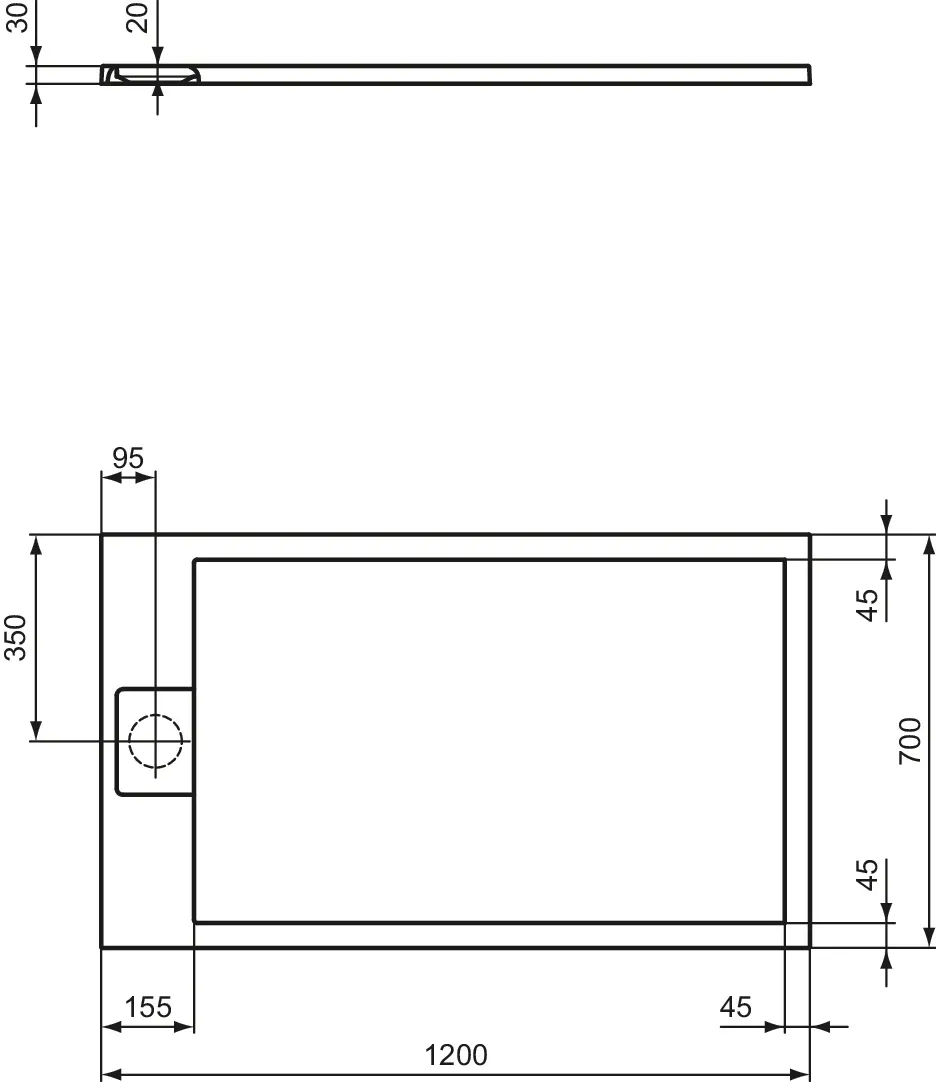 Ideal Standard Duschwanne „UltraFlatSi.life“ 70 × 120 cm in Carraraweiß