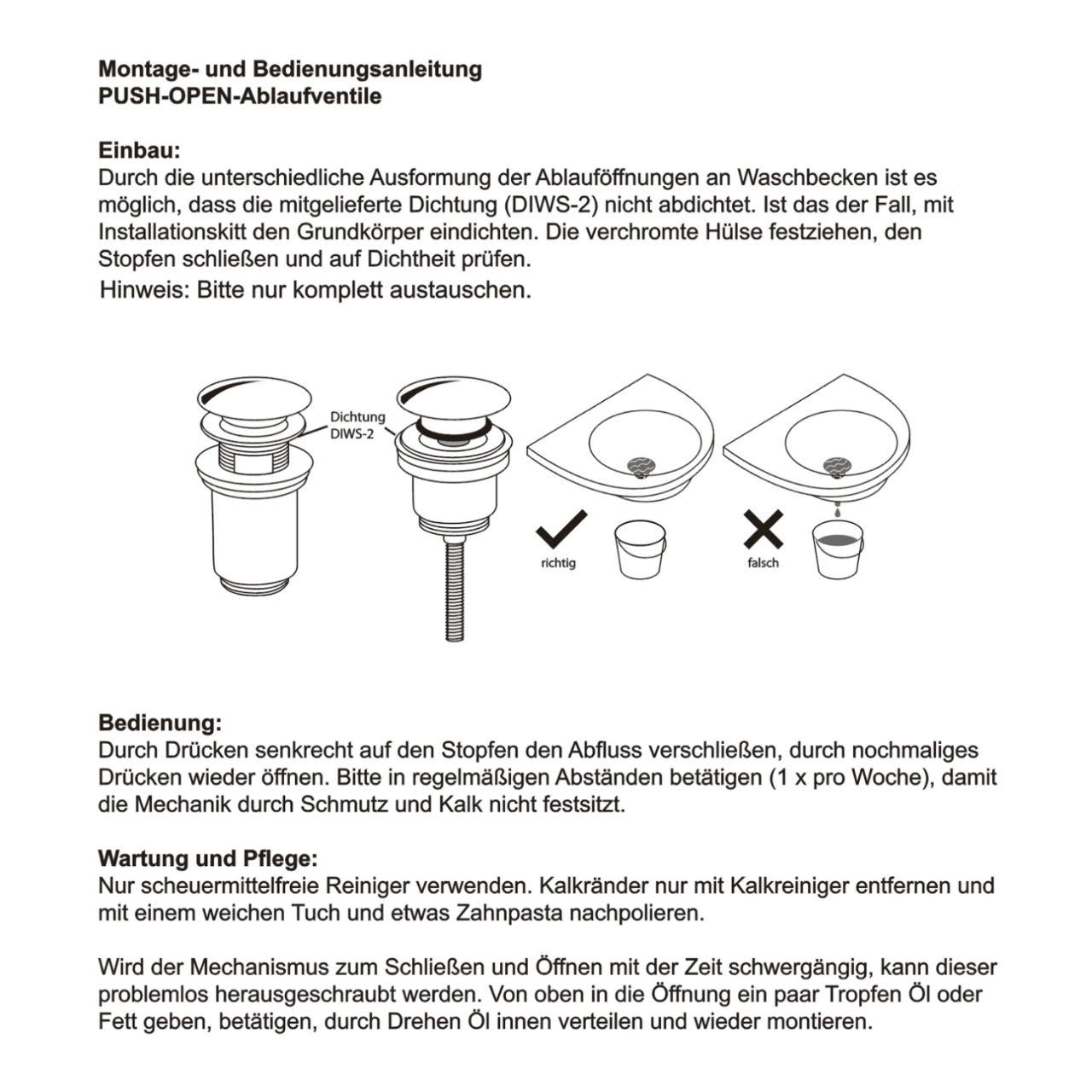 Ablaufventil Push-Open 1 1/4" verchromt für Waschtisch mit Überlauf