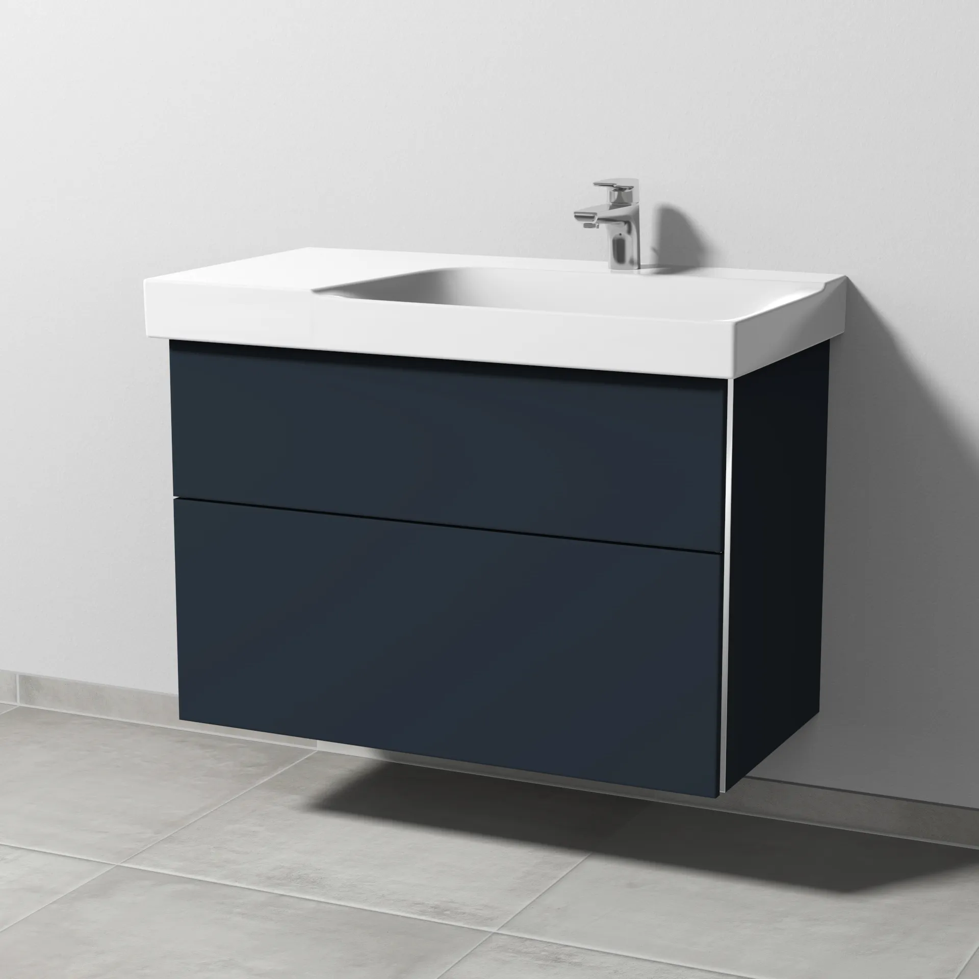 Sanipa Waschtischunterschrank „3way“ passend zu Keramik-Waschtische Xeno2 von Geberit 850 × 593 × 452 mm in Marine (matt), Becken rechts