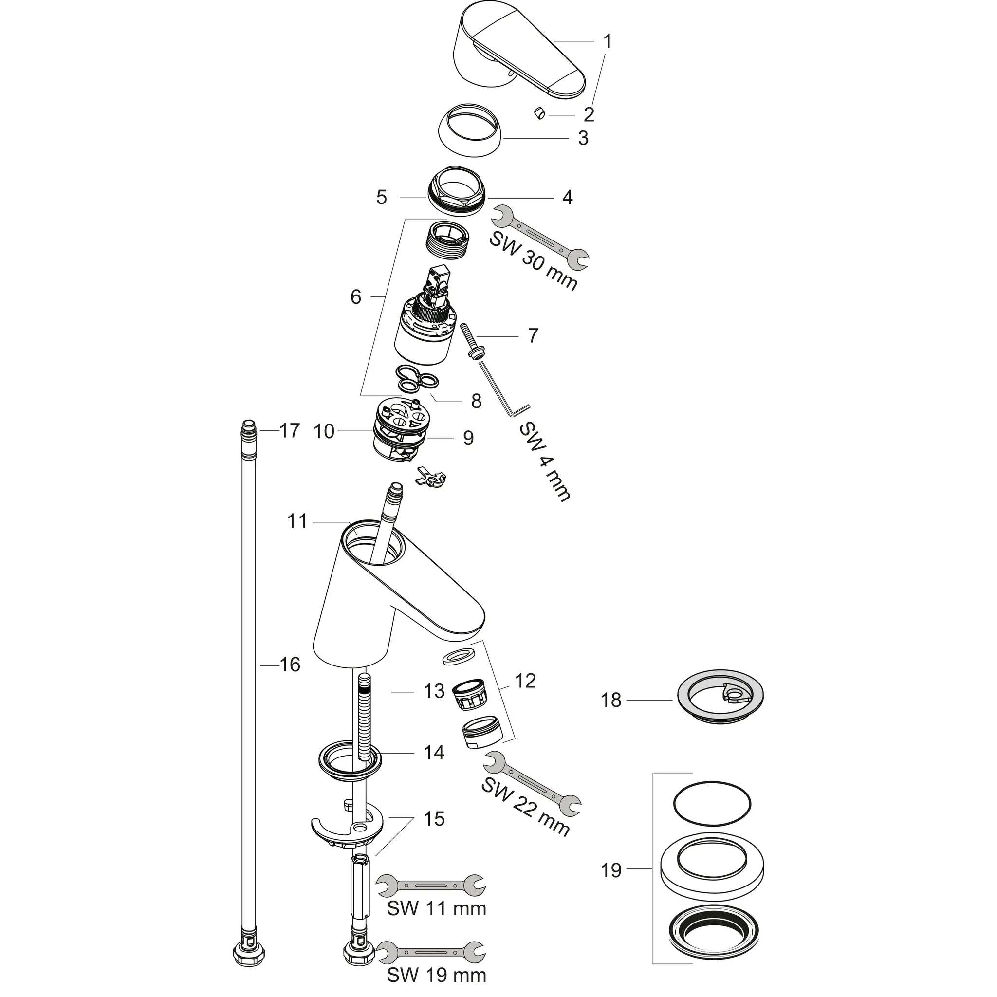 Waschtischmischer Focus 70 ohne Ablaufgarnitur chrom