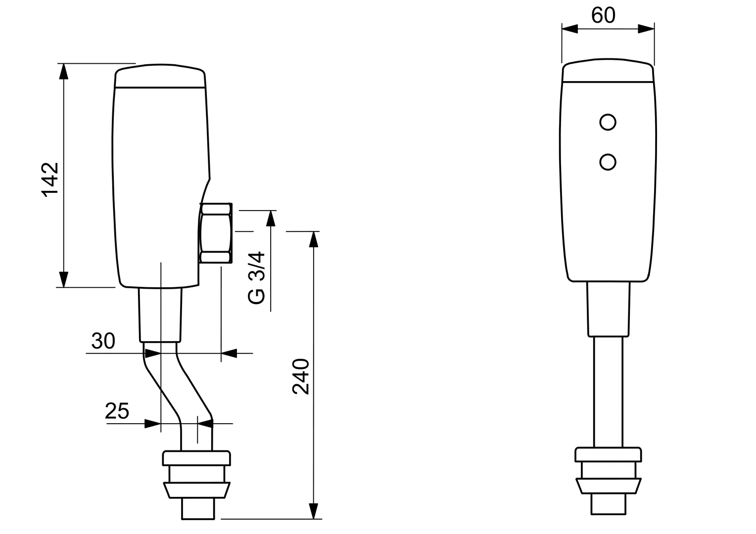 HansaELECTRA Urinalsteuerung HansaELECTRA 0944 6V Bluetooth Ausladung 81mm gebogen DN15 Chrom
