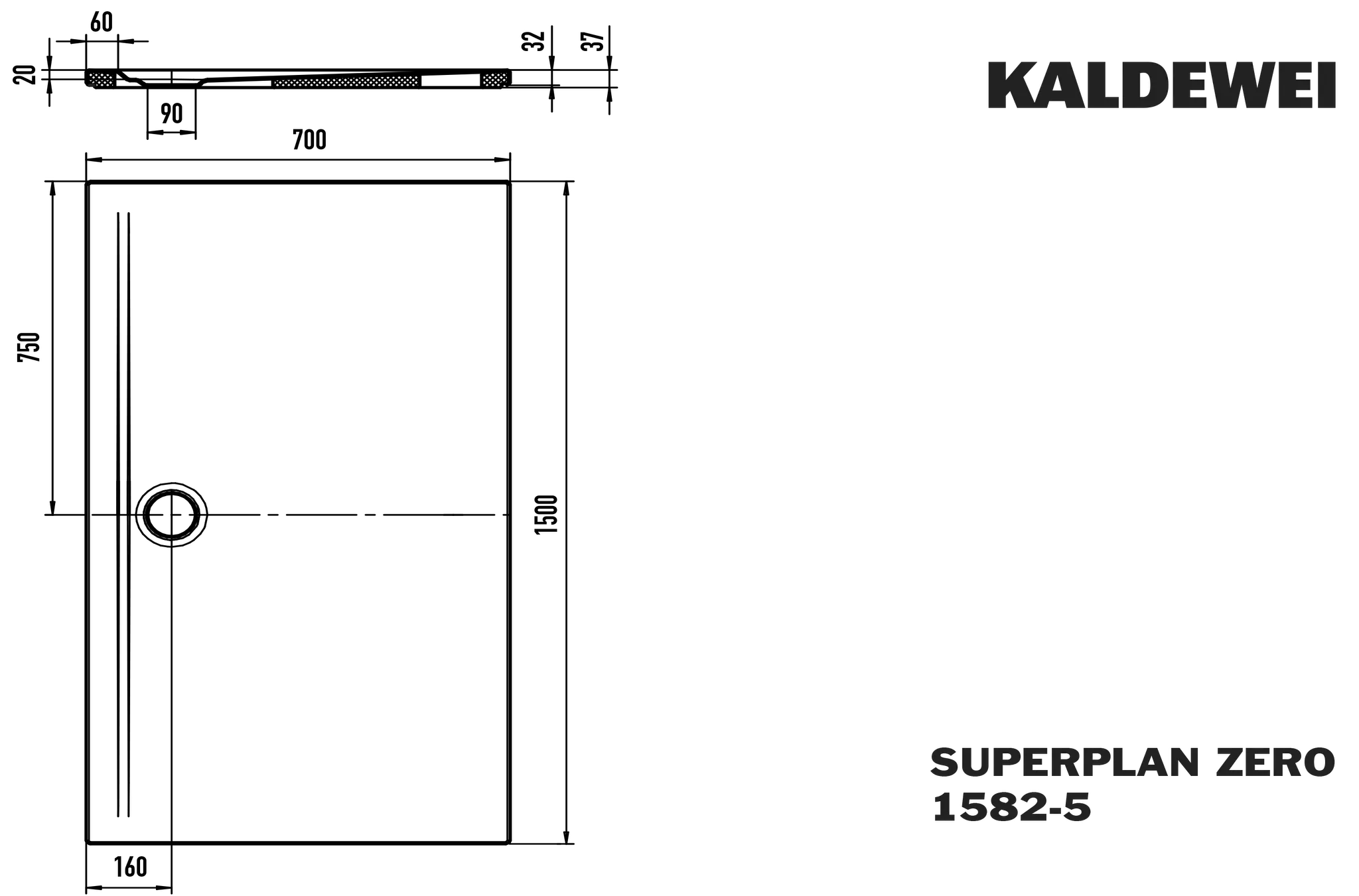 Kaldewei rechteck Duschwanne „Superplan Zero“ 70 × 150 cm mit Perl-Effekt, in warm beige 40