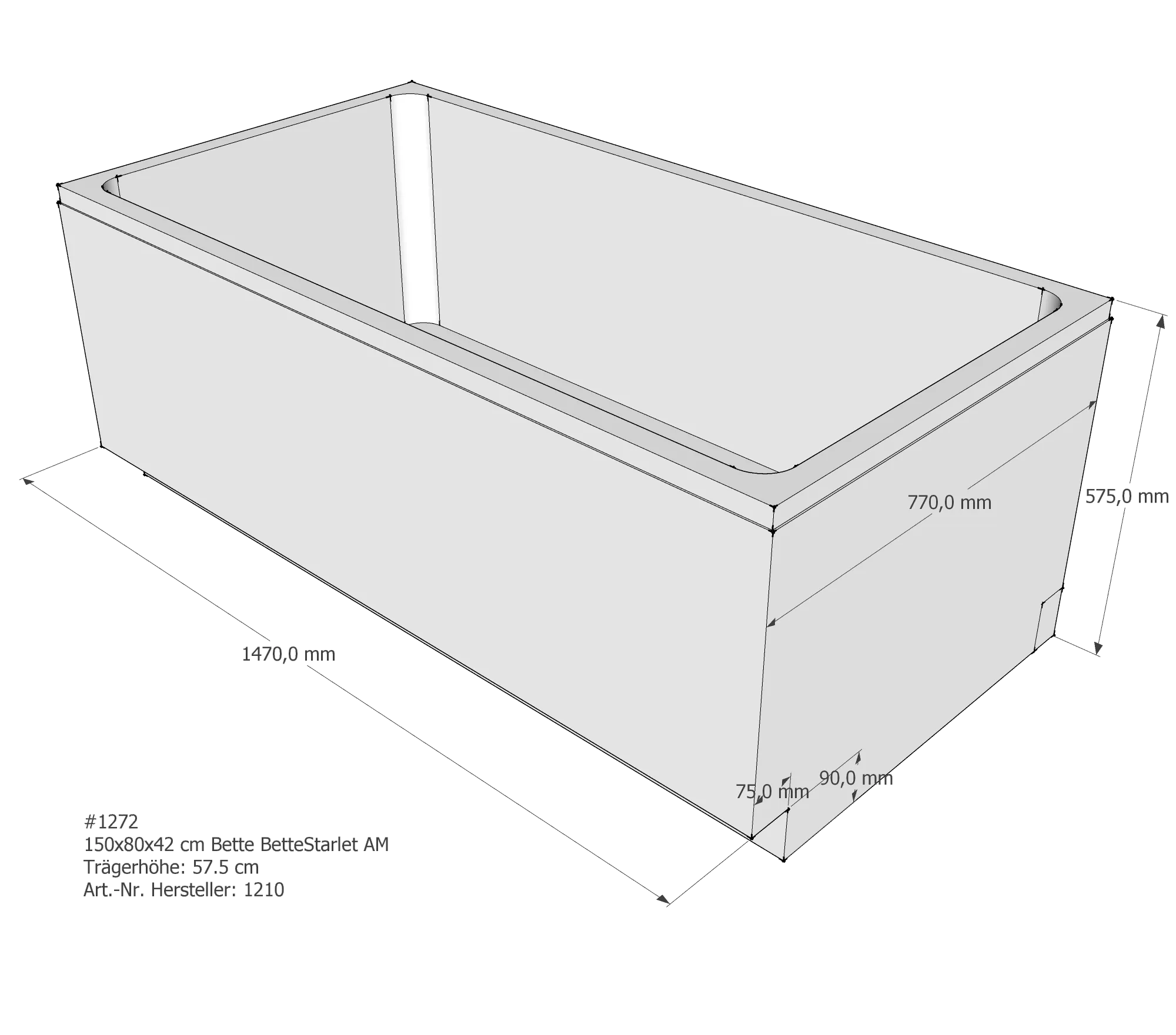 Badewannenträger für Bette Starlet 150 × 80 × 42 cm Breite: 80 cm / Länge: 150 cm Badewannenträger für Bette Starlet 150 × 80 × 42 cm Breite: 80 cm / Länge: 150 cm